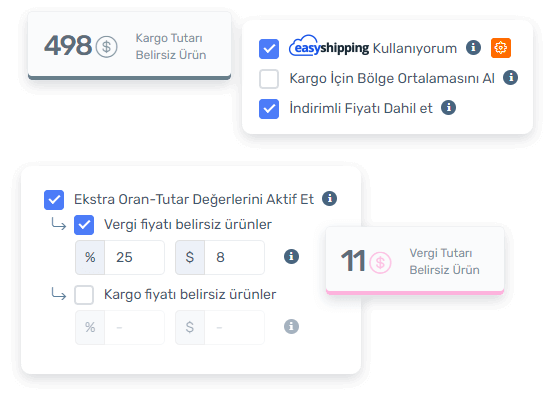 EasyCentral, kargo ve vergi fiyatı olmayan ürünleri ayıklama şansı tanır